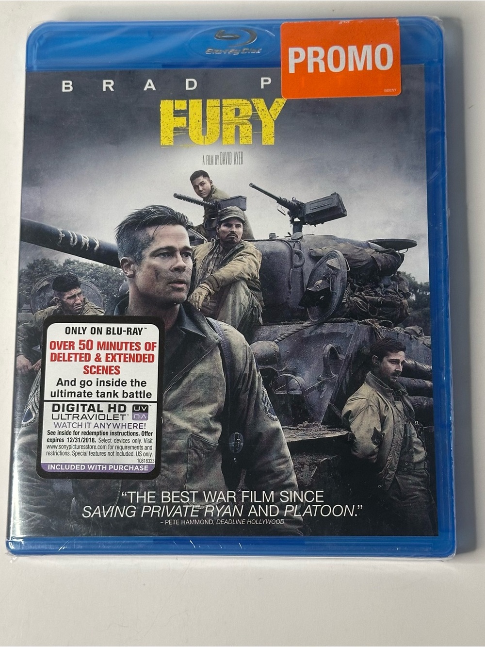 Fury (Blu-ray, 2014) Brad Pitt & Shia LeBeouf - Gritty American War Film NEW